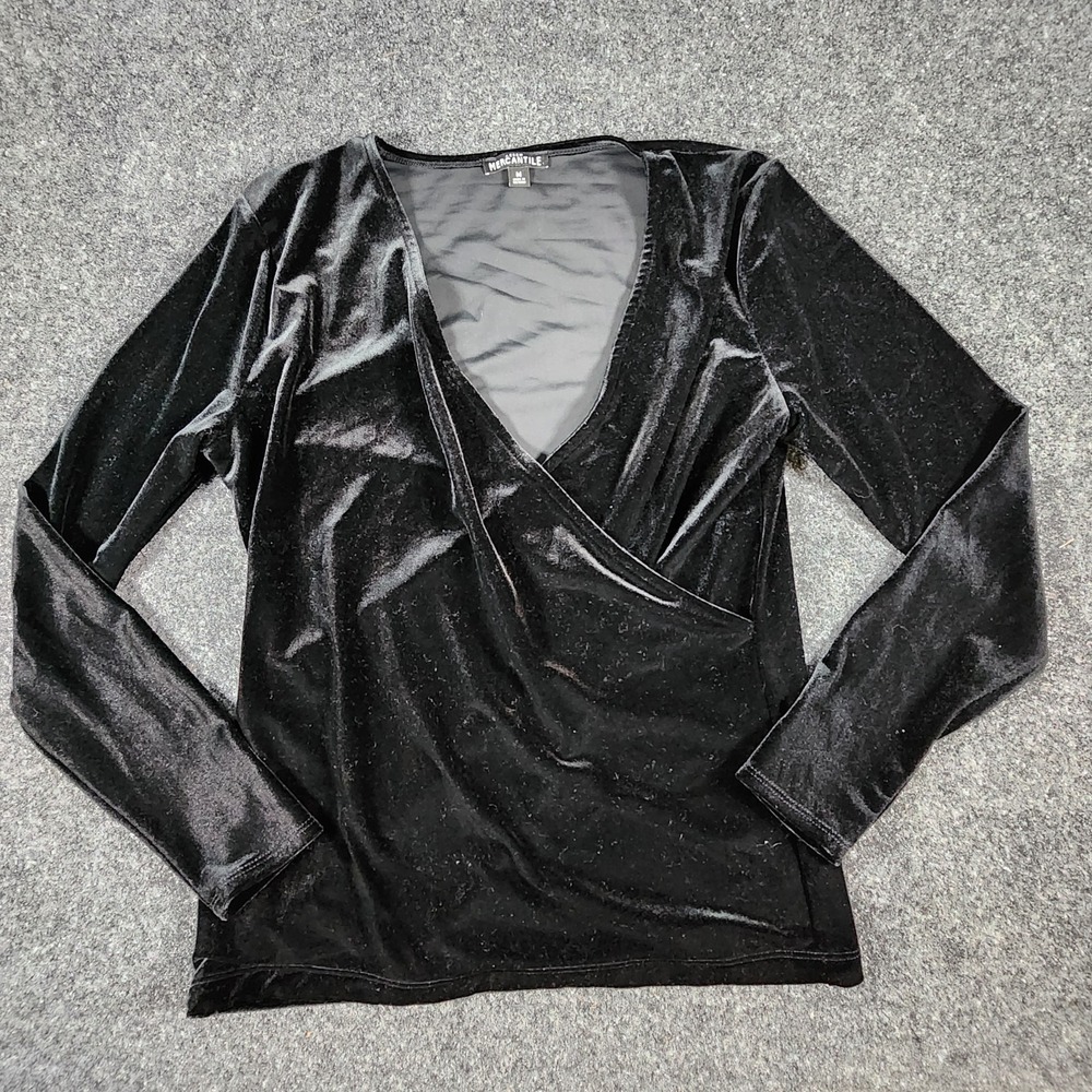 J.Crew‎ Mercantile Women's Velvet Faux Wrap Top Size Medium Black Long Sleeve